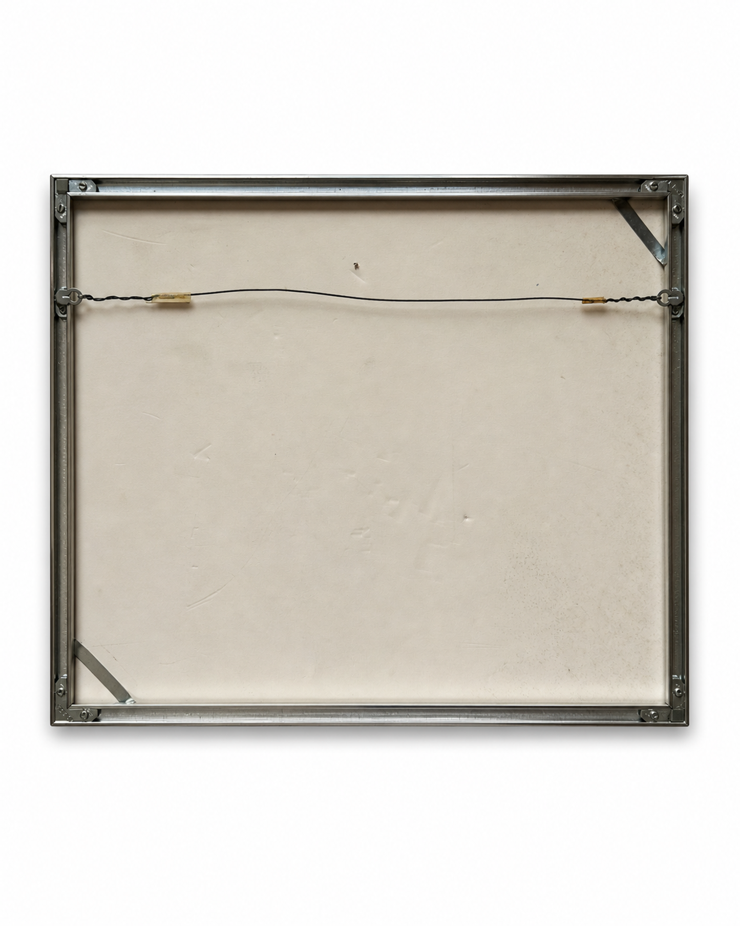 Reverse inspection view of the framed anatomical figure study with hanging wire
