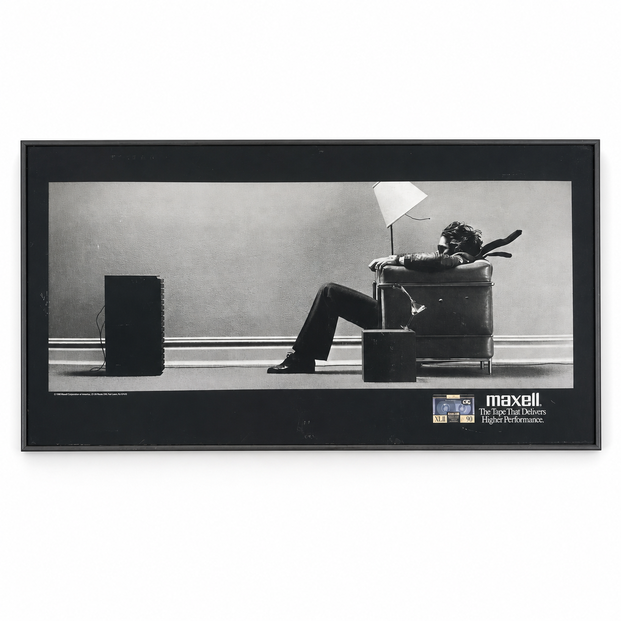 Vintage 1990 Maxell XLII 90 advertising display, front inspection view on white