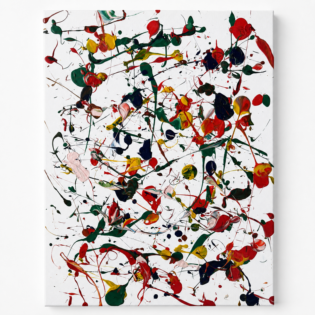 Untitled impasto drip painting, front inspection view on white
